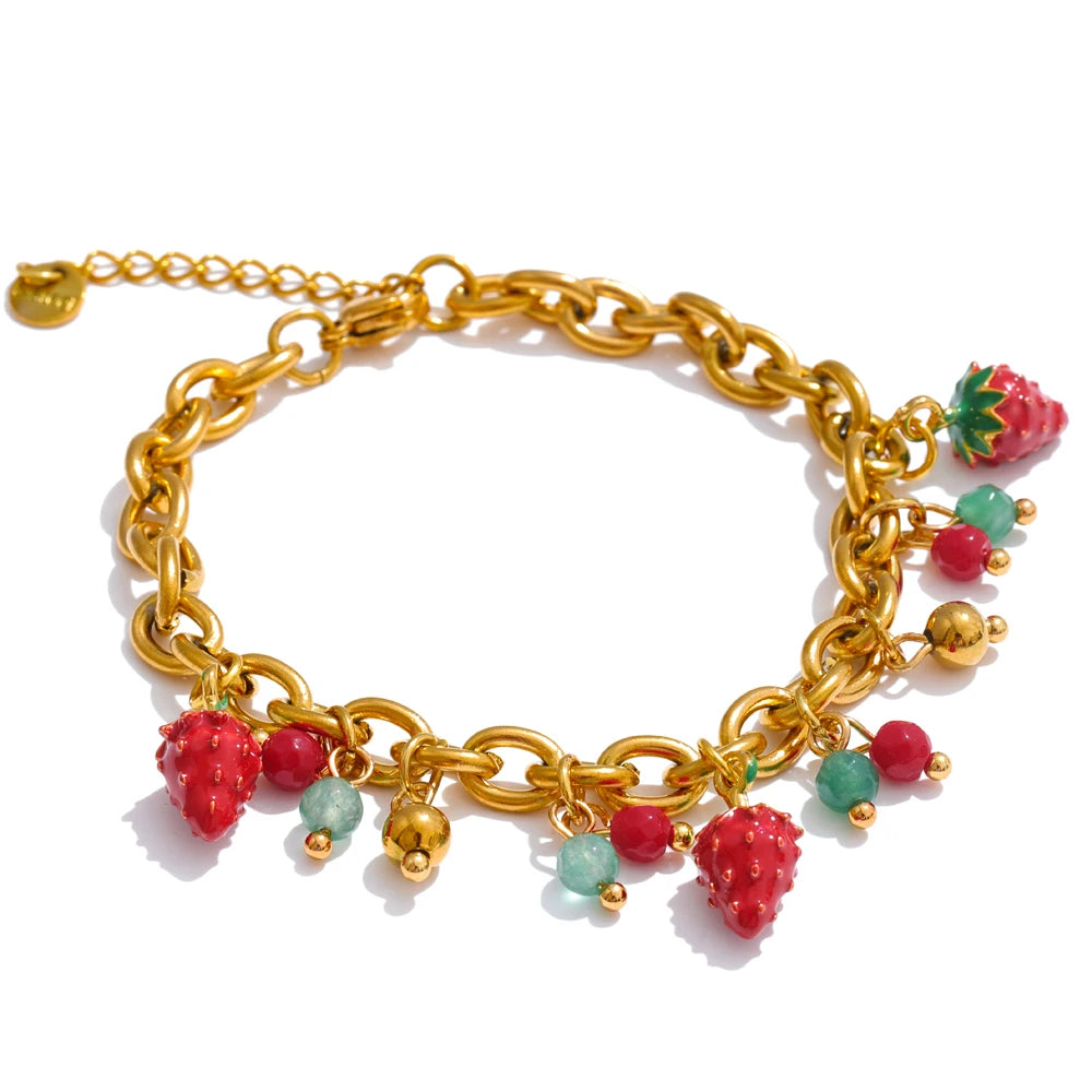 Bracelete Strawberry Banhado em Ouro 18K